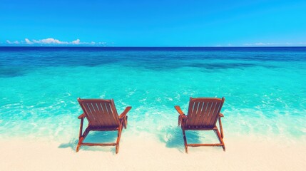 Tranquil beach chairs on the shore