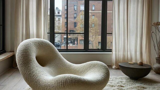 Serene Modern Living Room with Plush Chaise Lounge
