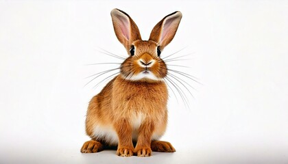Obraz premium The funny rabbit is standing on its hind legs white background