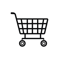Shopping Cart Icon on Transparent Background Simple Black Line Art Design