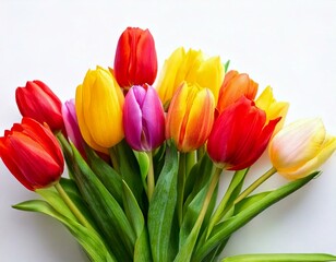 Naklejka premium Tulips. Beautiful bouquet .Colorful flowers on white background.