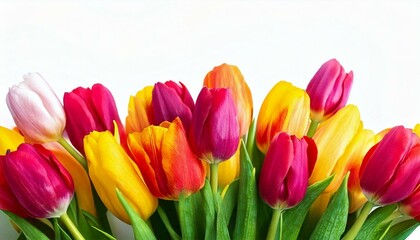 Obraz premium Tulips. Beautiful bouquet .Colorful flowers on white background.
