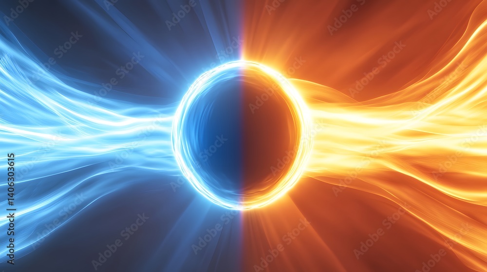 Poster abstract image of blue and orange energy streams forming a circular pattern