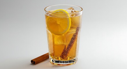 Refreshing Drink with Lemon and Cinnamon in Glass