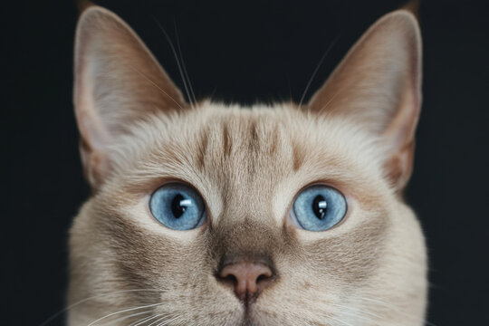 A cat with blue eyes stares at the camera - Powered by Adobe