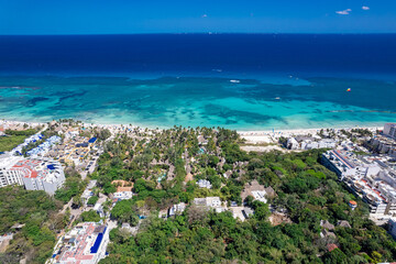 Aerial View of Playa del Carmen and the Turquoise Caribbean Sea