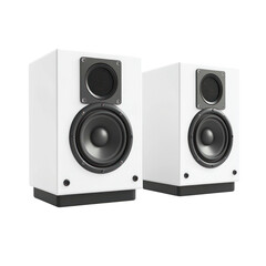 Fototapeta premium Dynamic sound performance with white speakers home studio digital artwork modern setting clean cutout background