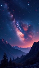 Sparkling starry night with glowing celestial bodies in the vastness of space, stardust, cosmos