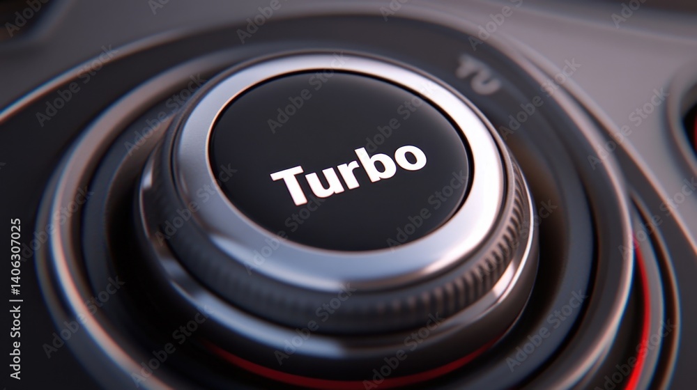 Poster remote control with visible turbo function, close-up angle on tactile buttons