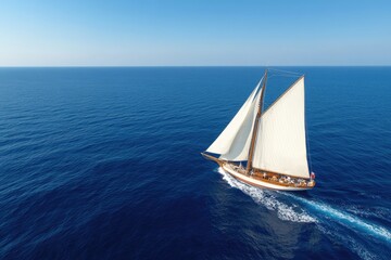 Sailboat on blue ocean water under clear sky maritime vessel for travel adventure