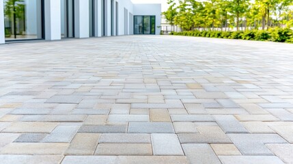 Modern building exterior with spacious paved area minimalist design