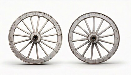 Fototapeta premium Wooden white wagon wheel isolated on white background. 