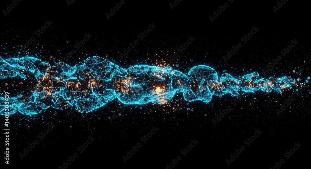 Poster abstract blue light particle wave in dark space background