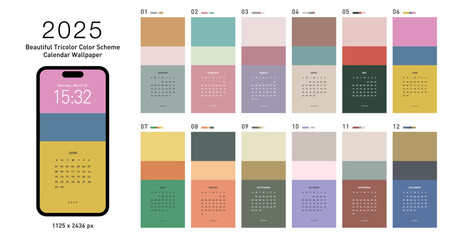 Stay stylish all year with this 2025 tricolor calendar set. Each month shows a unique, curated palette—perfect for minimalists who love a pop of color and clean design.