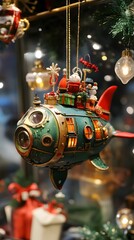 Christmas submarine ornament hanging in shop window