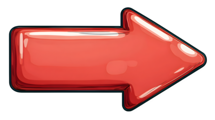 Glossy Red Arrow Direction Sign Pointing Symbol Navigation Graphic Element Isolated on Transparent Background