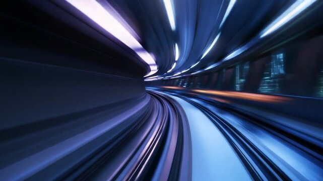 Futuristic Transport: Hyperloop Train Journey Through Urban Tunnel at High Speed