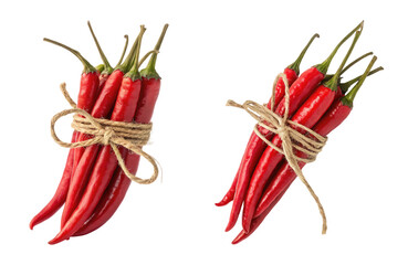 Group of red hot chilli peppers tied by rope on a transparent background png food design