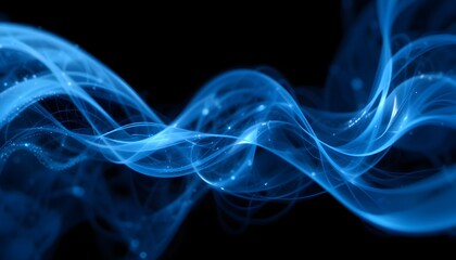 Obraz premium Abstract Blue on Black Background Texture with Dynamic Curves and Blurs Pattern Detailed Fractal Graphics Science and Technology Concept