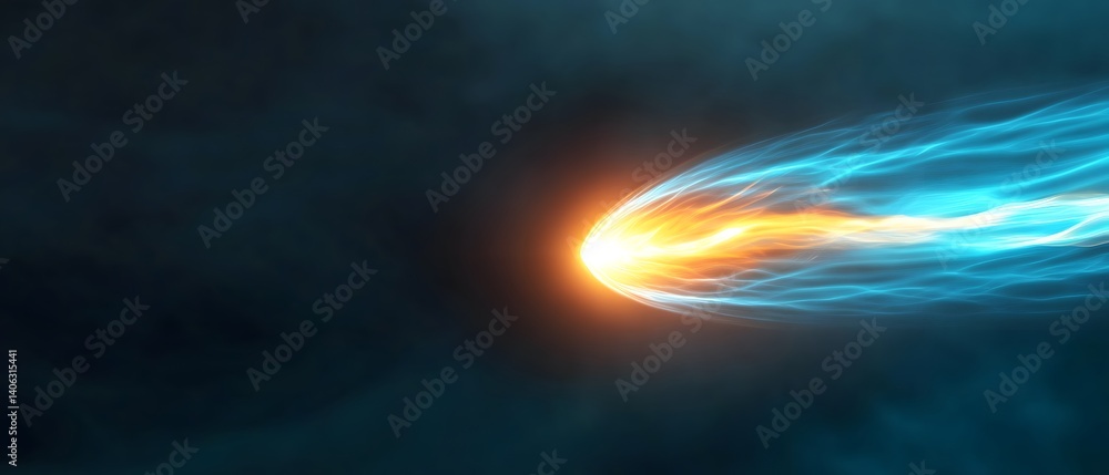 Poster a comet or meteor streaking through space with a glowing tail