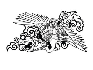 crane illustration design for sukajan is mean japan traditional cloth or t-shirt with digital hand drawn Embroidery Men T-shirts Summer Casual Short Sleeve Hip Hop T Shirt Streetwear