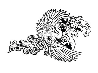 crane illustration design for sukajan is mean japan traditional cloth or t-shirt with digital hand drawn Embroidery Men T-shirts Summer Casual Short Sleeve Hip Hop T Shirt Streetwear