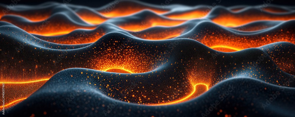 Aufkleber a black and orange image of a lava field. the image has a moody and intense feeling, as if it is a r