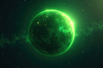 Fototapeta premium Glowing green planet surrounded by shimmering silver stars, galaxy, cosmic, stars