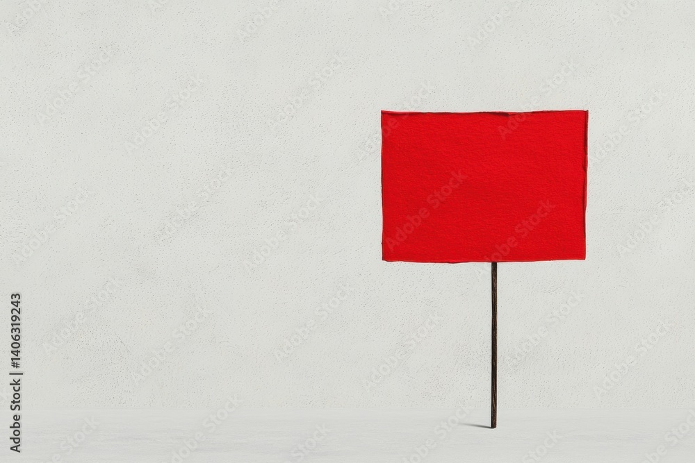 Poster a simple red flag on a neutral background, symbolizing alertness or caution in a minimalist style.