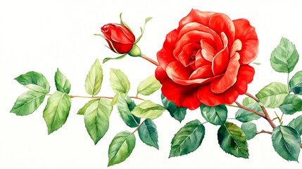 Red rose on a white background,vector illustration. High resolution, high detail, sharp focus, intricate detail