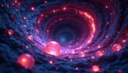 Fototapeta premium Floating spheres of light suspended in a dark vortex , void, abstract, particles