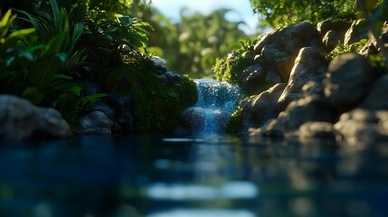 Fototapeta premium Serene Jungle Waterfall Tranquil Oasis Escape.