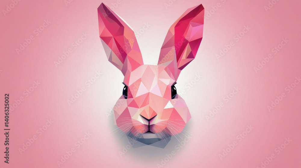 Poster a pink rabbit with a triangular face. the rabbit is the main focus of the image. the pink color of t