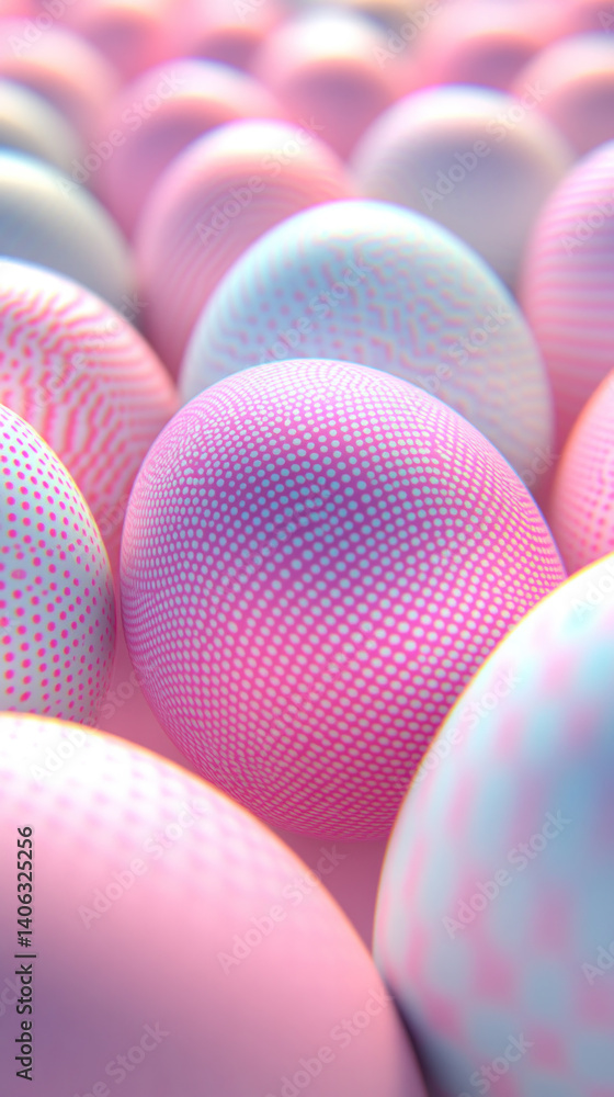 Poster a row of eggs with a pink and white pattern. the eggs are arranged in a way that they look like they