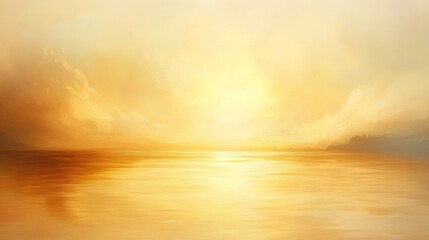 Serene golden hour landscape with tranquil waters and soft cloud formations