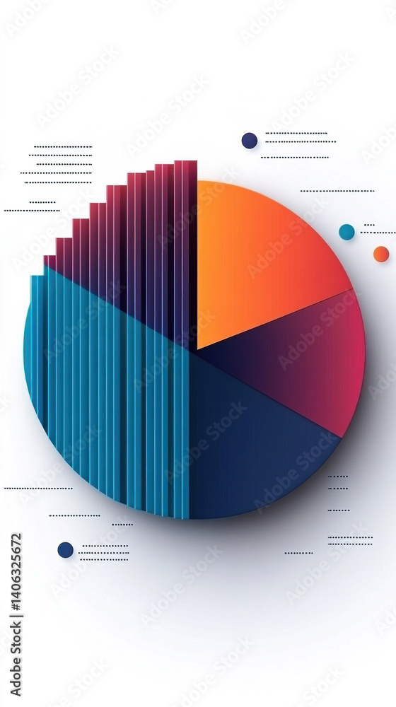 Poster a colorful pie chart with blue, red, and orange slices. the pie chart is divided into five sections,