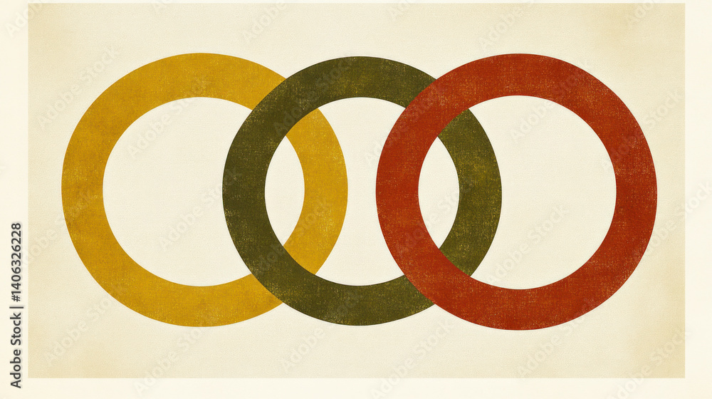 Poster a painting of three circles in different colors. the circles are arranged in a way that they appear 