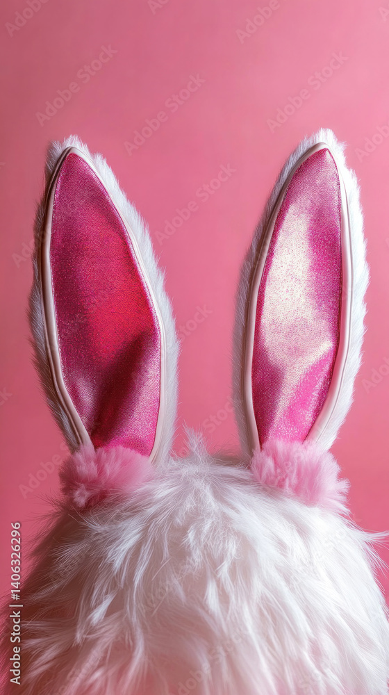 Aufkleber a rabbit with pink ears is standing in front of a pink background. the pink color of the rabbit and 