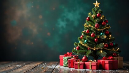 Beautifully decorated Christmas tree surrounded by colorful gifts and ornaments , season, ornaments