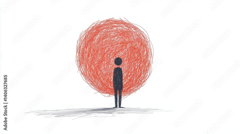 Poster a silhouette stands before a large, abstract red circle, conveying a sense of introspection and the 