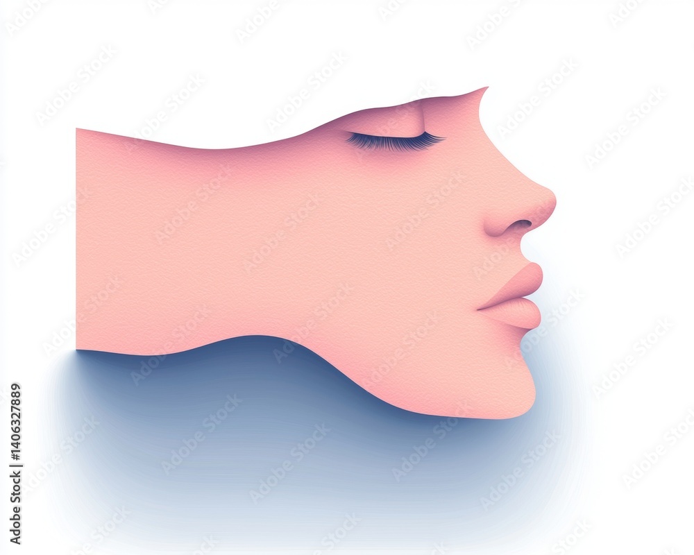 Poster a minimalist illustration of a serene profile of a face, emphasizing calmness and tranquility with s
