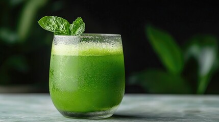 Refreshing green beverage stock photo healthy drink in clear glass with leaf garnish