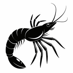 Black Silhouette of a Shrimp Vector Illustration