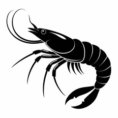 Black Silhouette of a Shrimp Vector Illustration
