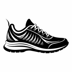 Black Silhouette of a Modern Athletic Running Shoe Vector Illustration