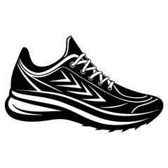 Black Silhouette of a Modern Athletic Running Shoe Vector Illustration