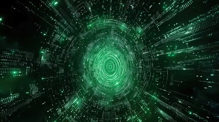 Obraz premium Green Digital Data Stream Tunnel Abstract Background