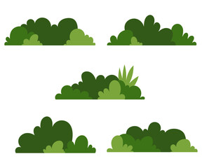 Set of green bush blossom with dense foliage flat design illustration