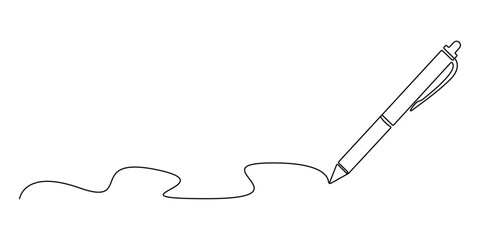 Single one line drawing of classic ballpoint. Pen icon. Back to school or college concept. Education learning knowledge for human kind. Graphic illustration