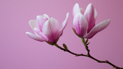 Fototapeta premium Two Magnolia Blossoms on Pink Background